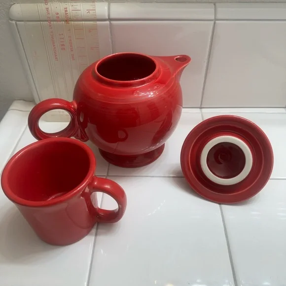 fiestaware red teapot cup mug lid vintage home decor - Picture 7 of 8